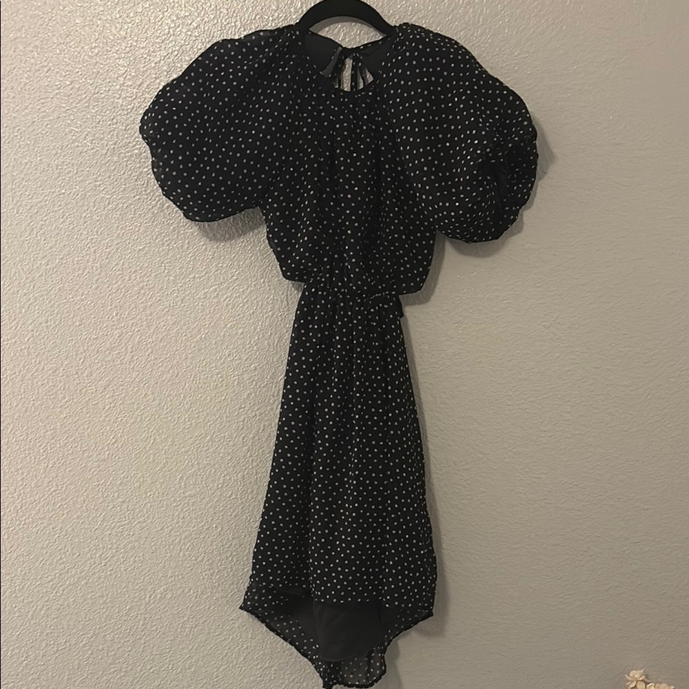 Black Polka Dot Dress with Puff Sleeves
